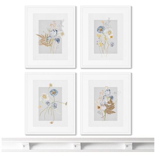 фото Набор из 4-х репродукций картин в раме floral set in pale shades, no6 размер картины: 42х52см картины в квартиру +