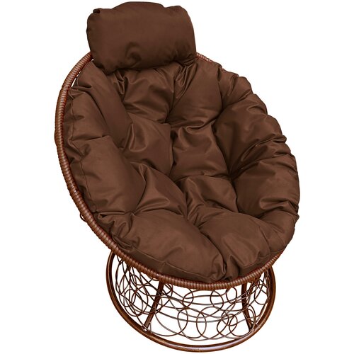 фото M-group садовое кресло папасан мини с ротангом коричневое+коричневая подушка