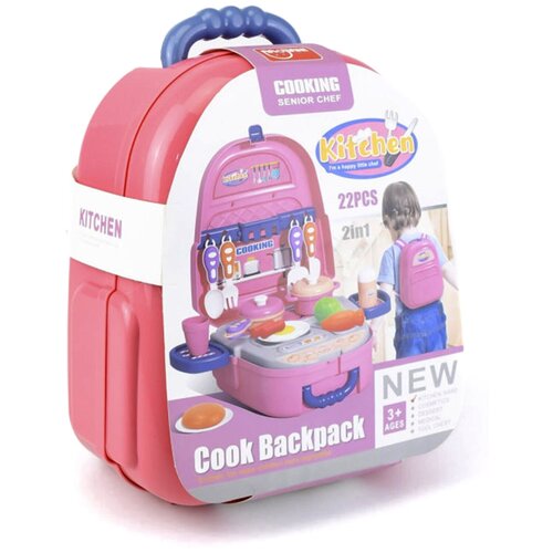 фото Детский игровой набор посуды для кухни рюкзак-чемодан для девочки, 22 элемента / сюжетно-ролевые игры для девочек / профессии для детей / набор игрушек для детей misha expo