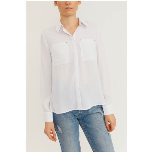 фото Блузка-рубашка с накладными карманами, цвет белый, размер xxs zolla