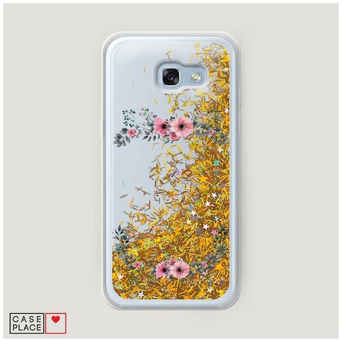 Чехол Жидкий с блестками Samsung Galaxy A3 2017 Flower Power