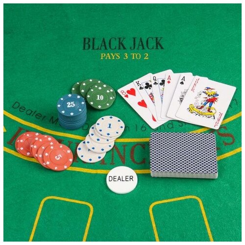 фото Покер, набор для игры (карты 2 колоды, фишки с номин. 100 шт, сукно 40х60 см) mikimarket