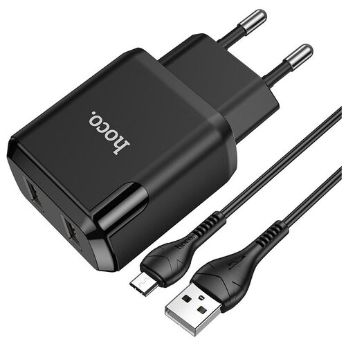 фото Зарядное устройство hoco n7 speedy 2*usb + кабель usb-micro, 2.1a, черный