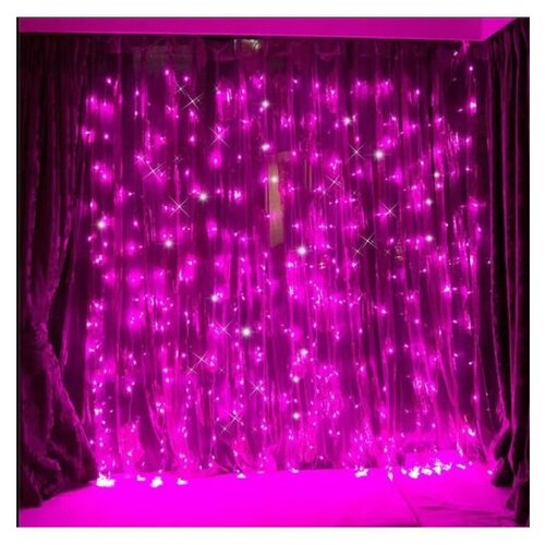фото Гирлянда штора светодиодная 3х3 розовая,гирлянда штора 3х3 v точку