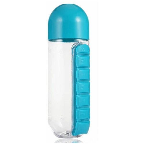 фото Бутылка для воды с органайзером для таблеток и витаминов на неделю, голубая casalinga