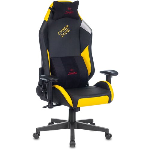 фото Игровое компьютерное кресло бюрократ zombie hero pro, экокожа, ткань, черный/желтый