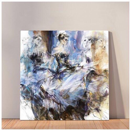 фото Картина "пышное голубое платье", 35x35 см, картина на холсте на деревянном подрамнике с настенным креплением вау холст