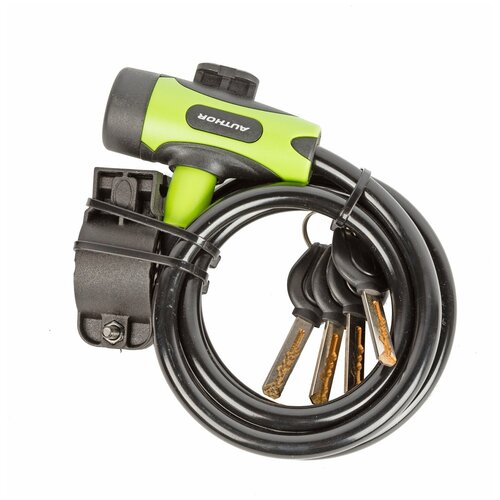 фото Велосипедный замок author asl-25, тросовый, на ключ, с креплением, 10 х 1500 мм, черно-зеленый, 8-17060220