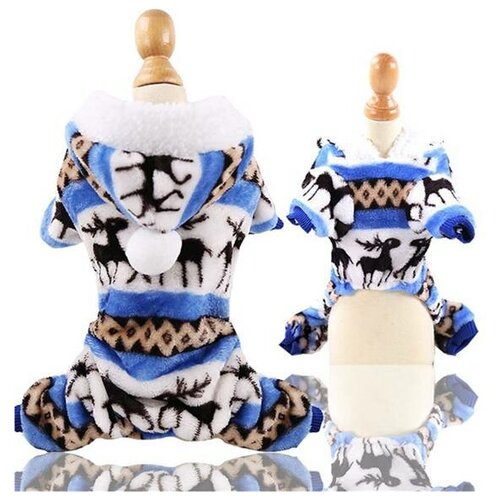 фото Флисовый демисезонный теплый комбинезон одежда snowrain с рождественским принтом для собак и кошек / размер: l / цвет голубой