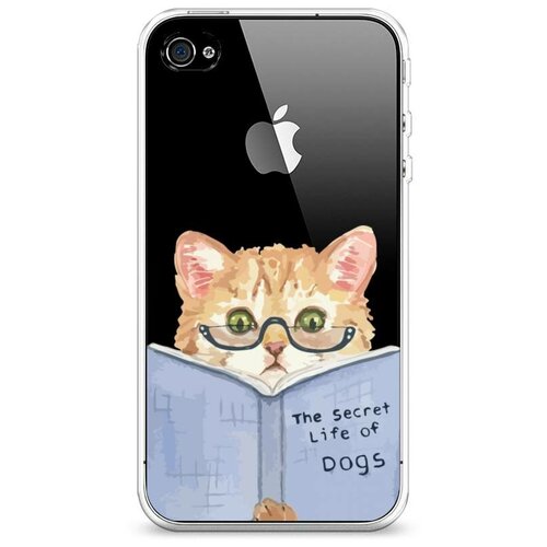 фото Силиконовый чехол "кот читает книгу" на apple iphone 4/4s / айфон 4/4s case place