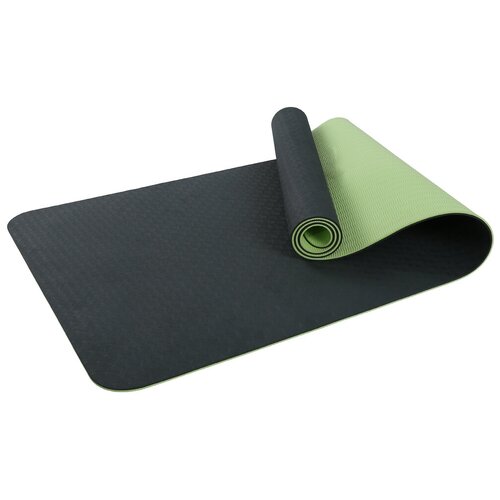 фото Коврик для фитнеса и йоги larsen tpe двухцветный зелёный/ черный р183х61х0,6см