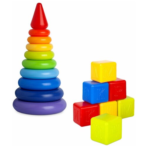 фото Развивающий набор зайка моя для малышей, пирамида, кубики росигрушка