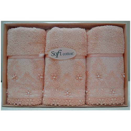 фото Набор полотенец для ванной в подарочной упаковке 32х50 3 шт. soft cotton selen хлопковая махра персиковый