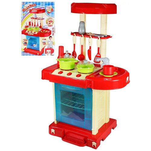 фото Детская игровая кухня kitchen set zy155607 в чемодане, 65.5х42х25 см, с набором посуды, конфорки c подсветкой xingsheng