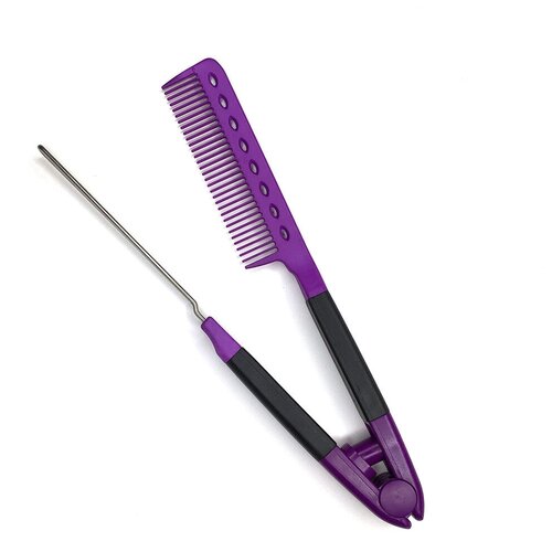 фото Gera professional, расческа-выпрямитель для волос с металлическим зажимом, фиолетовая