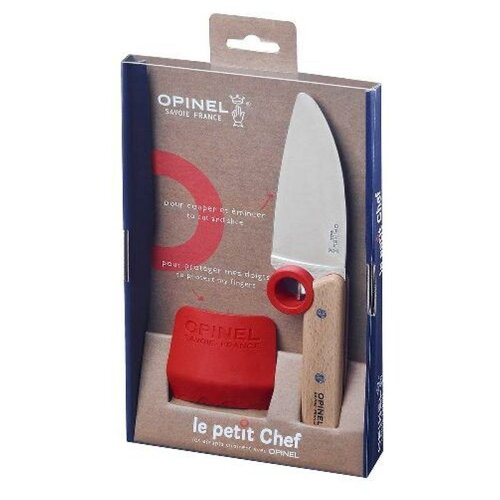 фото Нож шеф-повара opinel+защита пальцев, деревянная рукоять, нержавеющая сталь, коробка, 001744