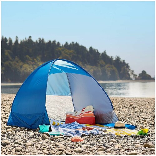фото Палатка 3-х местная автоматическая пляжная тент от солнца для пикника кемпинга не требует сборки размер xl, 200х165х130 см синяя tewson