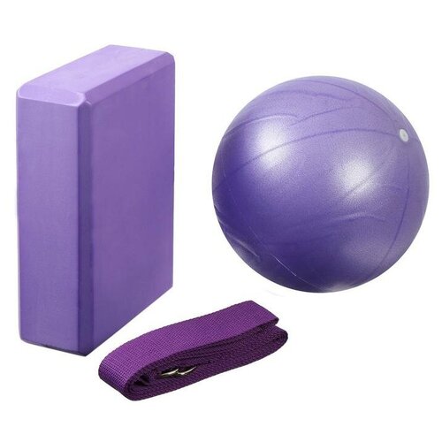 фото Набор для йоги (блок+ремень+мяч), цвет фиолетовый qwen