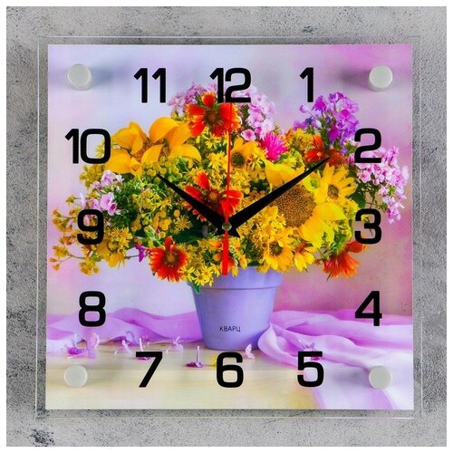 фото Часы настенные, серия: цветы, "полевой букет", 25х25 см, микс рубин 1237242 . 21 век