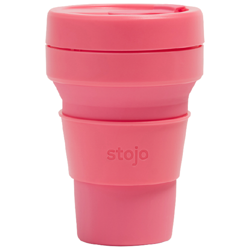 фото Многоразовый складной стакан stojo с крышкой для кофе с собой из пищевого силикона,кружка для кофе 355 мл, цвет peony