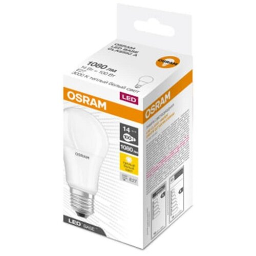 фото Лампа светодиодная osram e27 220-240 в 14 вт груша матовая 1080 лм, тёплый белый свет