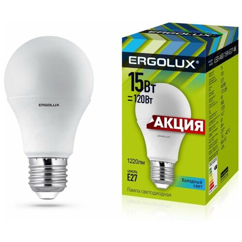 фото Эл.лампа светодиодная лон led-а60-15w-e27-4k (15вт=120вт 1220lm e27 4500k 172-265в промо) ergolux