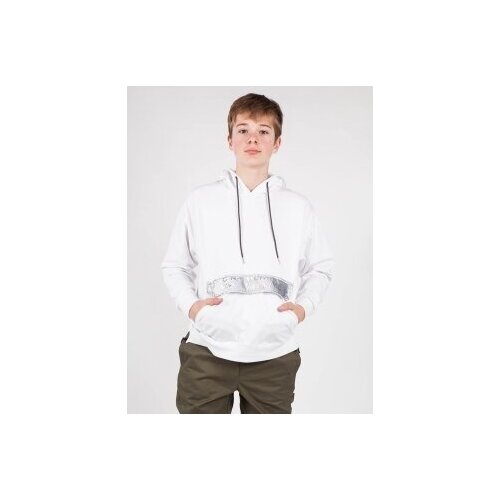 фото Худи miasin, средней длины, светоотражающие элементы, карманы, капюшон, трикотажное, размер 146, белый