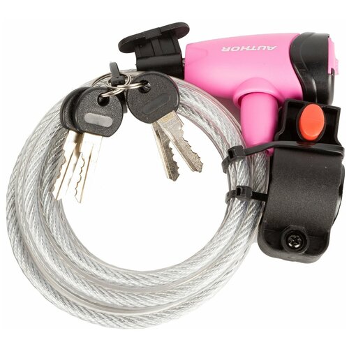 фото Велосипедный замок author asl-41, тросовый, на ключ, с креплением, 8 х 1500 мм, серебристо-розовый, 8-17060156