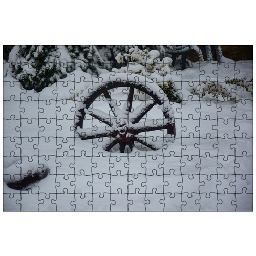фото Магнитный пазл 27x18см."колесо, зима, снег" на холодильник lotsprints