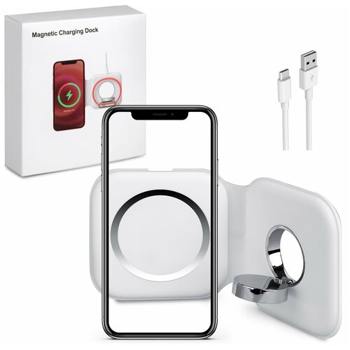 фото Беспроводное зарядное устройство 3 в 1 для iphone и apple watch, airpods. magnetic charging dock