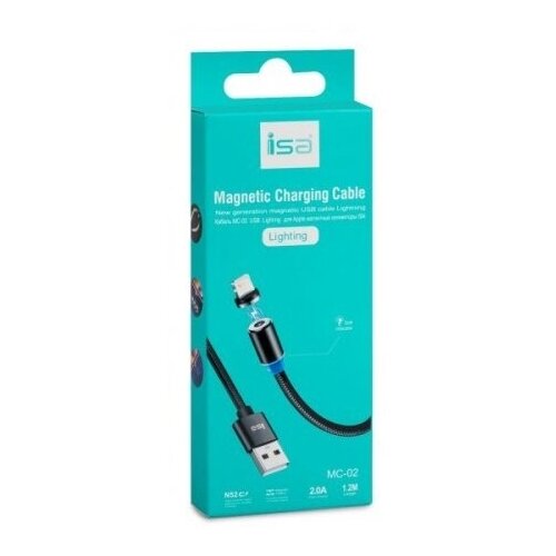 фото Зарядное устройство lighting для смартфона, usb кабель isa mc-02 магнитный, черный