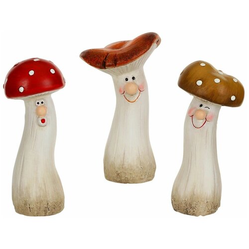 фото Набор декоративных фигурок весёлые грибы, полистоун, 3 шт., 5.5х5.5х14.5 см, edelman 1067554