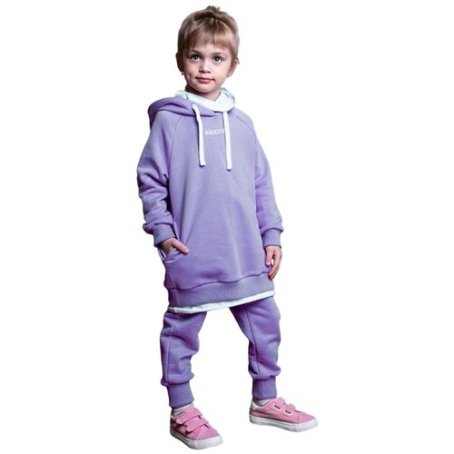 фото Комплект одежды nikastyle, худи и брюки, спортивный стиль, размер 122, фиолетовый