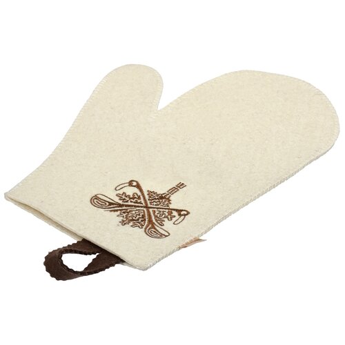 фото Банные штучки рукавица для сауны с вышитым логотипом белый