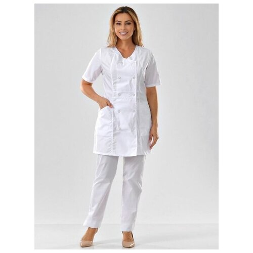 фото Халат медицинский женский "домино" 021.1.0 (50, тиси люкс, цвет белый) medicalwear