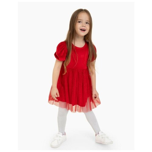 фото Красное велюровое платье с сетчатой юбкой для девочки gloria jeans, размер 18-24мес/92
