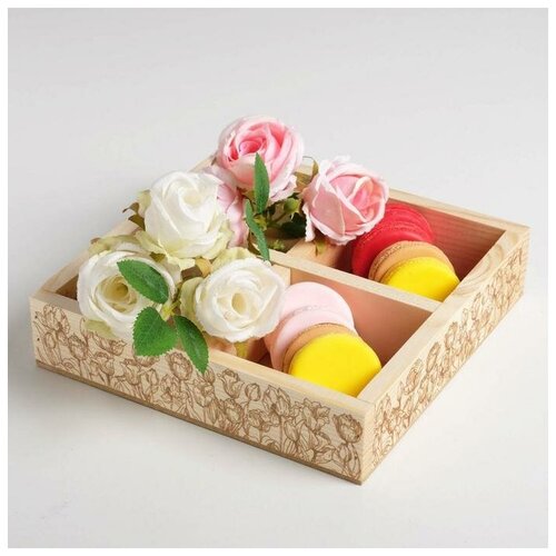 фото Ящик-кашпо подарочный "тюльпаны", 4 ячейки, 20 x 20 x 4.5 см дарите счастье