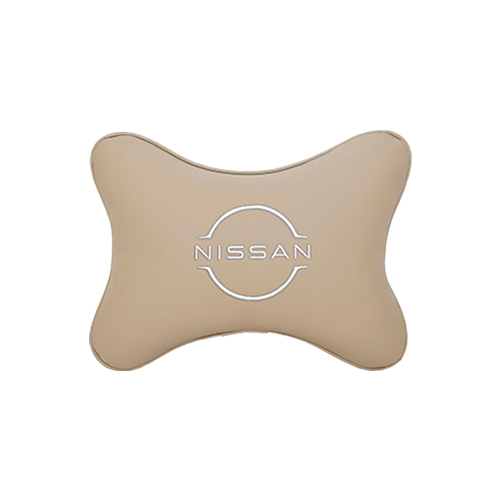 фото Подушка на подголовник экокожа beige с логотипом автомобиля nissan (new) vital technologies