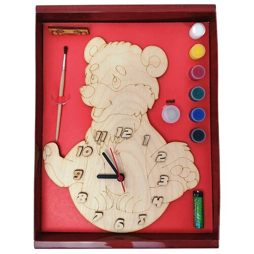 фото Часы с циферблатом под роспись "мишка" с красками арт. дни133 нескучные игры