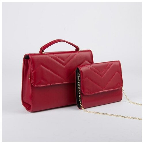 фото Набор сумок, отдел на клапане, длинный ремень, цепочка, цвет красный textura