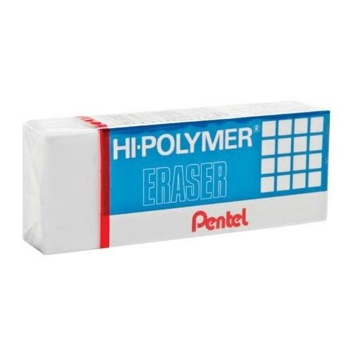 фото Pentel резинка стирательная pentel (япония) "hi-polymer eraser", 35х16х11,5 мм, белая, картонный держатель, zeh-03