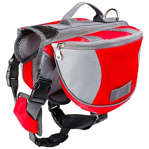 фото Шлейка для собак светоотражающая с рюкзаком и карманами на спину (сумка-седло), размер s красная pinterchains