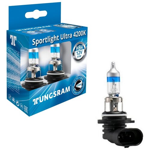 фото Лампы tungsram "sportlight ultra", hb4, +30%, 12v, 51w, p22d, 4200k, комплект 2 шт.