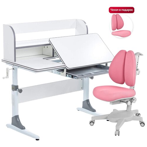 фото Комплект anatomica smart-30 парта + кресло + органайзер белый/серый с розовым креслом armata duos