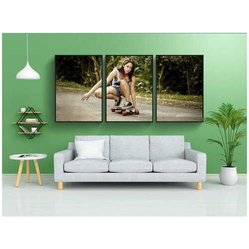 фото Модульный постер "скейтборд, девочка, женщина" 180x90 см. из 3х частей в тубусе, без рамки lotsprints