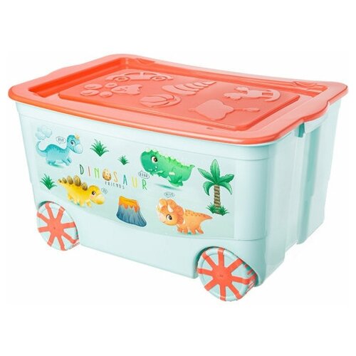 фото Ящик для игрушек на колесах kidsbox, светло-бирюзовый/коралловый, elfplast