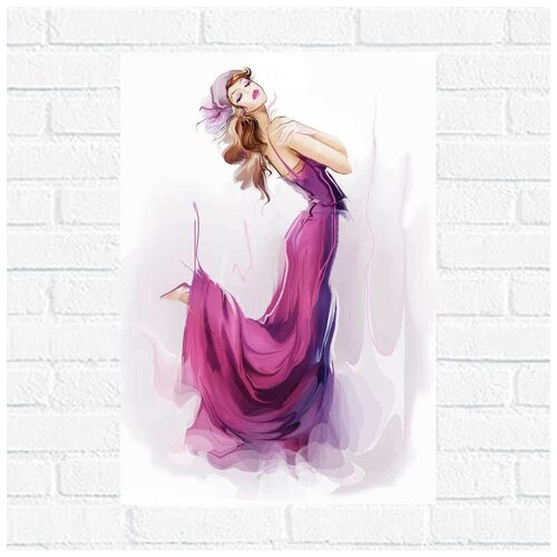 фото Постер шатенка в платье, 50x67 см, бумага вау холст