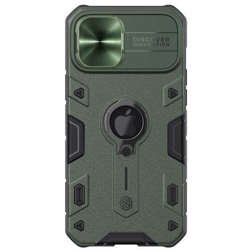 фото Чехол nillkin для iphone 12 pro max camshield armor | ме+tpu+pc защита камеры кольцо темно-зеленый