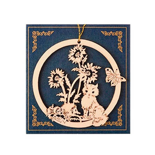 фото Весенний декор раскраска "колечко с кошкой", дерево, 8х8 см domovitto