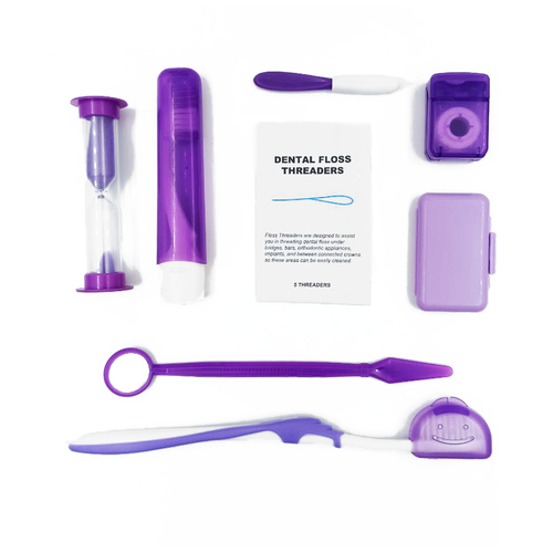 фото Ортодонтический набор для ухода за брекетами, 8 предметов, фиолетовый чистая защита